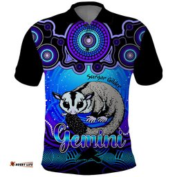 Personalised Australia Gemini Sugar Gilder Zodiac Polo Shirt Auz Astrology Aboriginal - Blue