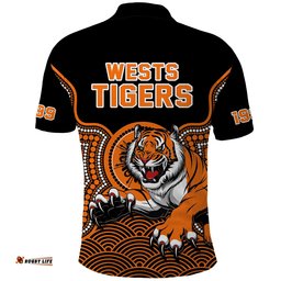 Wests Tigers Rugby Polo Shirt Indigenous Black Artsy Amazing Aussie