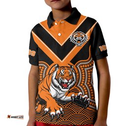 Wests Tigers Rugby Polo Shirt Indigenous Black Artsy Amazing Aussie