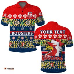 Custom Personalised Sydney Roosters Christmas Polo Shirt Easts Aboriginal Art Merry Xmas Amazing Aussie