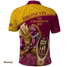 Brisbane Broncos Rugby Polo Shirt Go Champions 2023 Mascot With Polynesian Indigenous Art