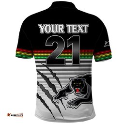Custom Text And Number Penrith Panthers Rugby Polo Shirt Authentic Permiers Black Version 2023