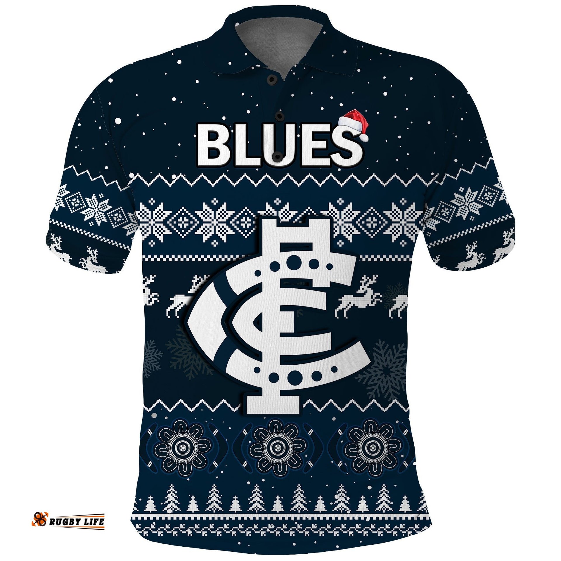 Carlton Football Polo Shirt Blues Indigenous Merry Christmas Amazing Aussie