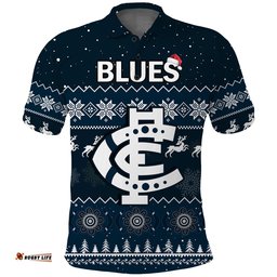 Carlton Football Polo Shirt Blues Indigenous Merry Christmas Amazing Aussie