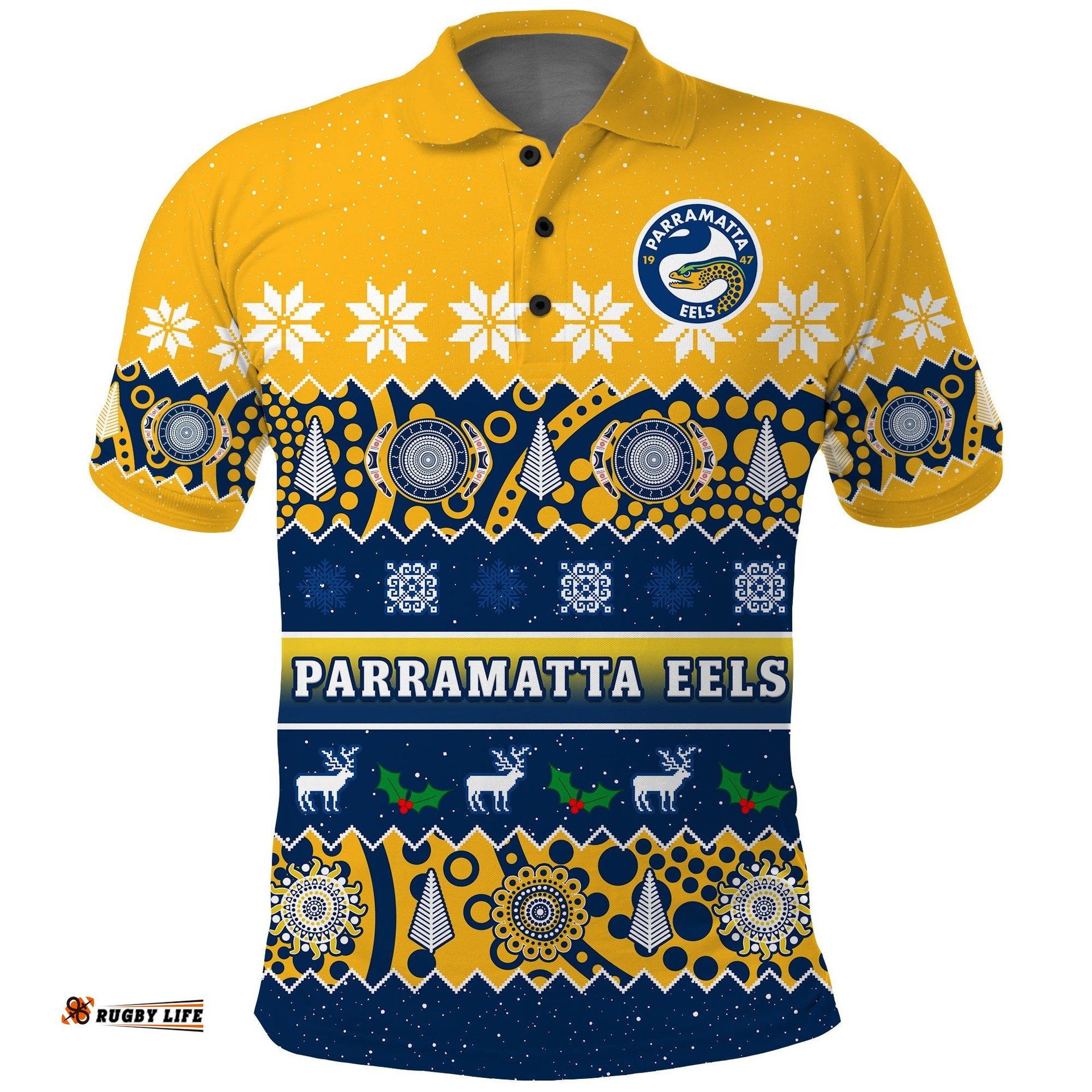 Parramatta Eels Christmas Polo Shirt Parra Aboriginal Art Merry Xmas Amazing Aussie