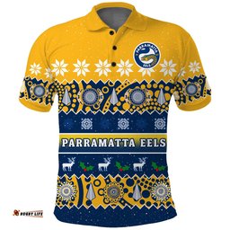 Parramatta Eels Christmas Polo Shirt Parra Aboriginal Art Merry Xmas Amazing Aussie