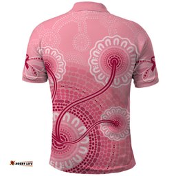 Australia Indigenous Polo Shirt Breast Cancer Ribbon Aboriginal Art - Pink