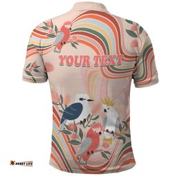 Personalised Australia Hippie Christmas Polo Shirt Cockatoo Kookaburra with Wattle Pink Peach Style