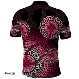 Australia Indigenous Polo Shirt Breast Cancer Ribbon Aboriginal Art - Black