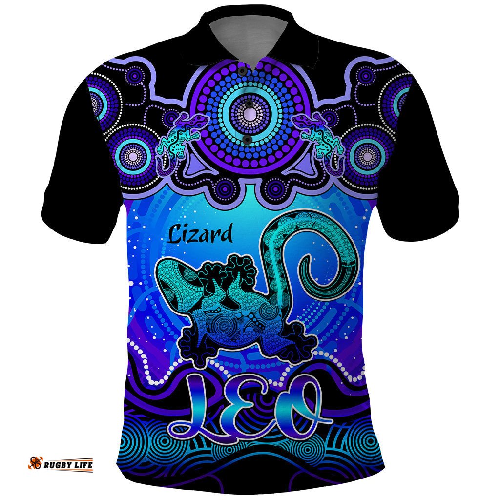 Personalised Australia Leo Lizard Zodiac Polo Shirt Auz Astrology Aboriginal - Blue