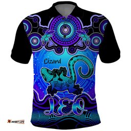 Personalised Australia Leo Lizard Zodiac Polo Shirt Auz Astrology Aboriginal - Blue