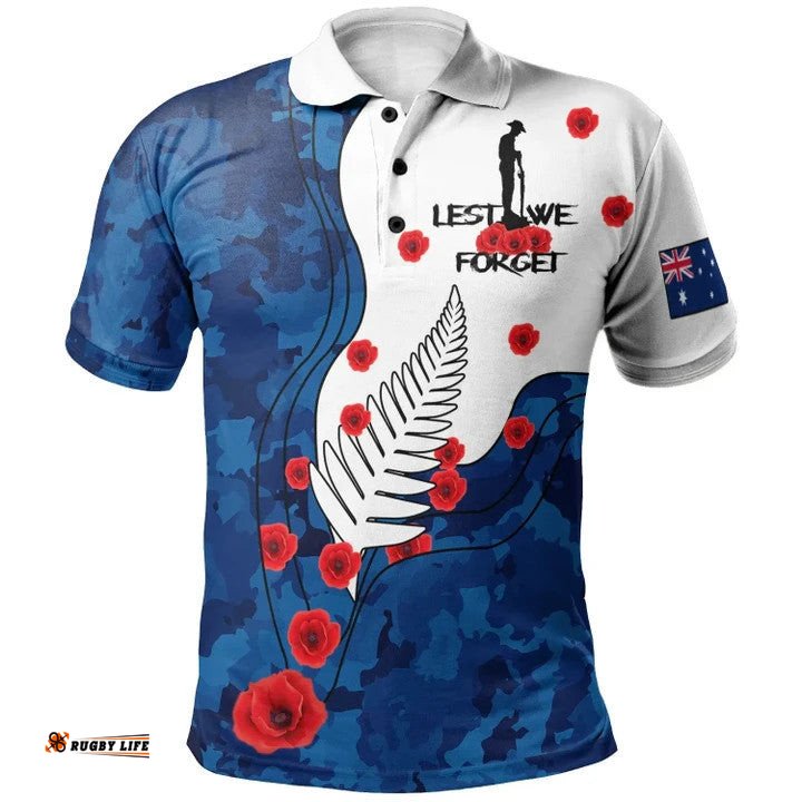New Zealand Anzac Day Polo Shirt - Lest We Forget Military Patterns Amazing Aussie
