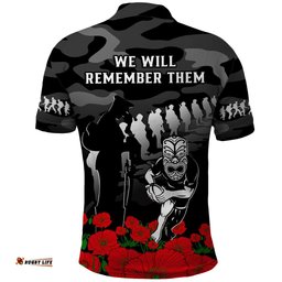 New Zealand ANZAC Rugby Polo Shirt Silver Fern All Black Camouflage Mix Poppy
