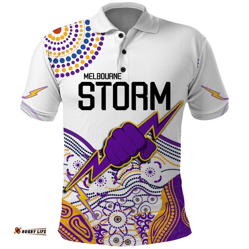 Personalised Melbourne Storm 2023 Polo Shirt Special NRL Rugby Indeginous Aboriginal