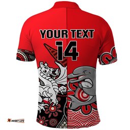 Custom Text And Number Dolphins And Dragons Rugby Polo Shirt Together Indigenous Amazing Aussie