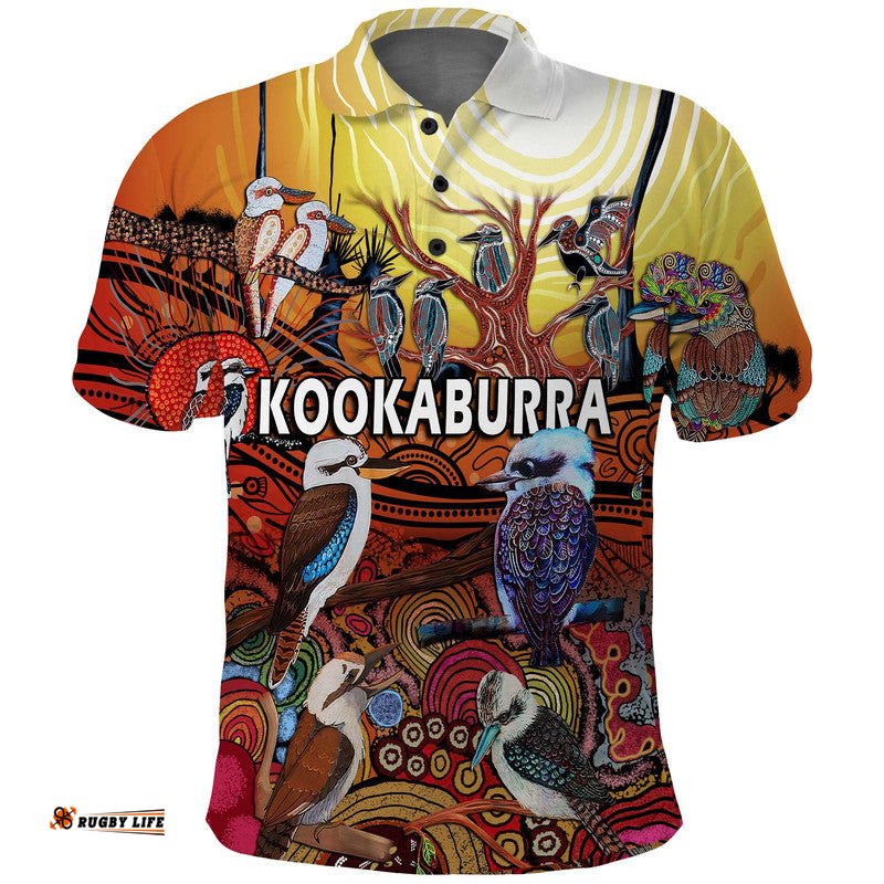 Custom Personalised Australia Kookaburra Dreaming Aboriginal Arty Style Polo Shirt Amazing Aussie