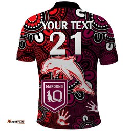 Custom Text And Number NRL Dolphins Combine Queensland Origin Polo Shirt Indigenous Aboriginal Style