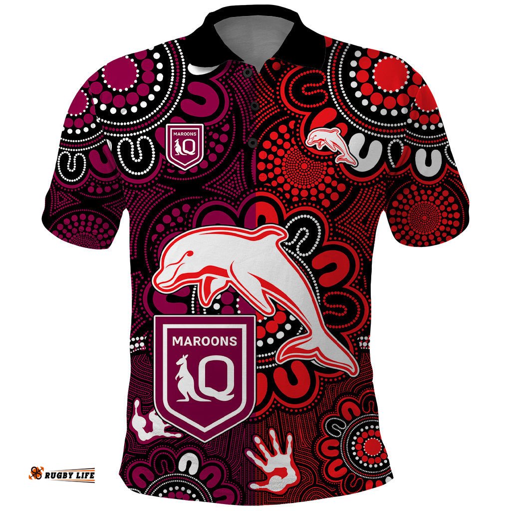 Custom Text And Number NRL Dolphins Combine Queensland Origin Polo Shirt Indigenous Aboriginal Style