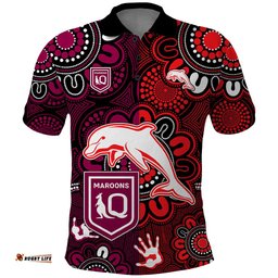 Custom Text And Number NRL Dolphins Combine Queensland Origin Polo Shirt Indigenous Aboriginal Style