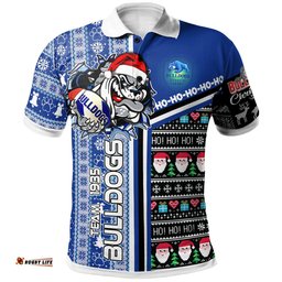 Bulldogs Rugby Christmas Polo Shirt - Custom Scratch Bulldogs Christmas With Snowflakes Ho Ho Ho Polo Shirt Amazing Aussie
