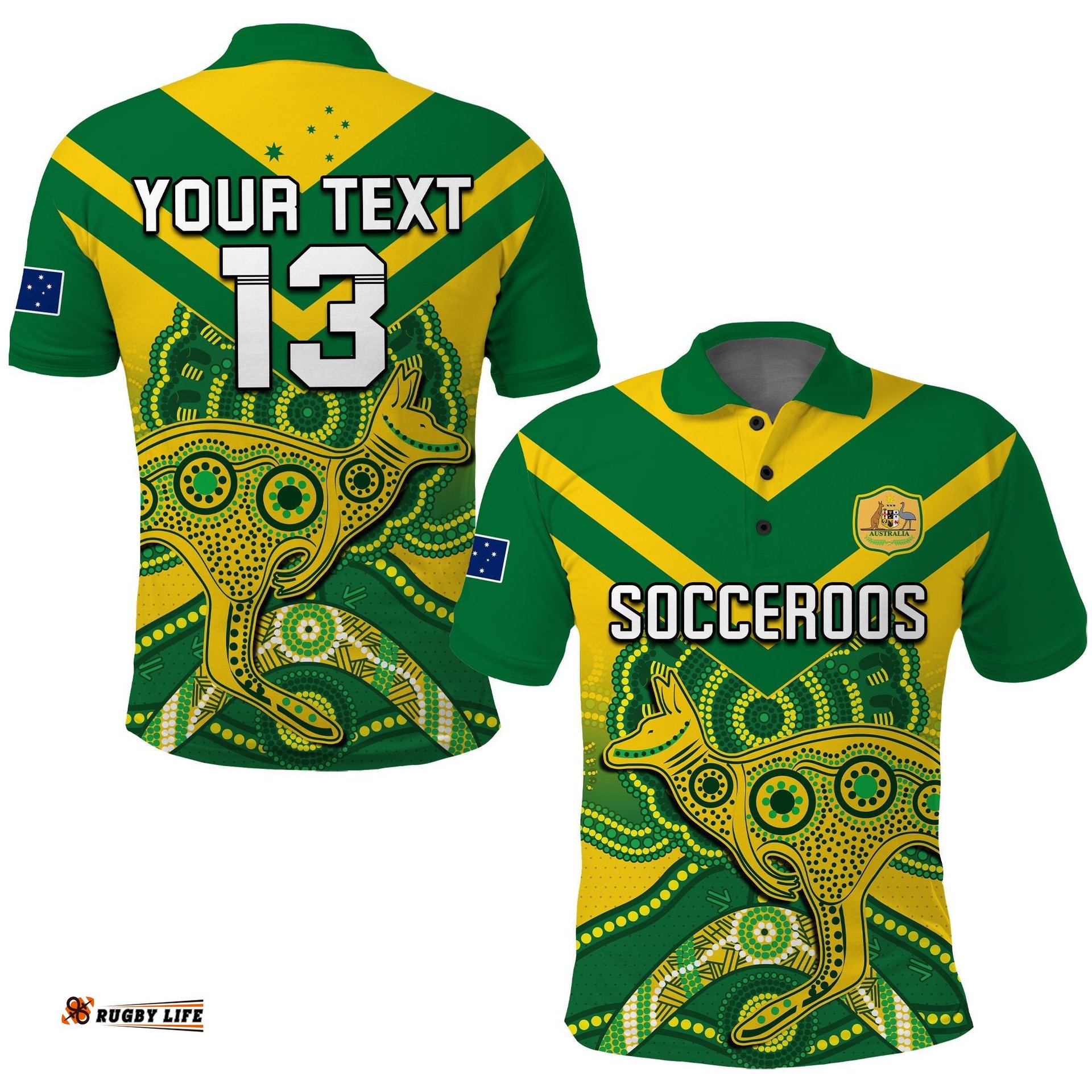 Custom Text and Number Australia Soccer Polo Shirt Champions Aboriginal Kangaroos World Cup Football Socceroos Amazing Aussie