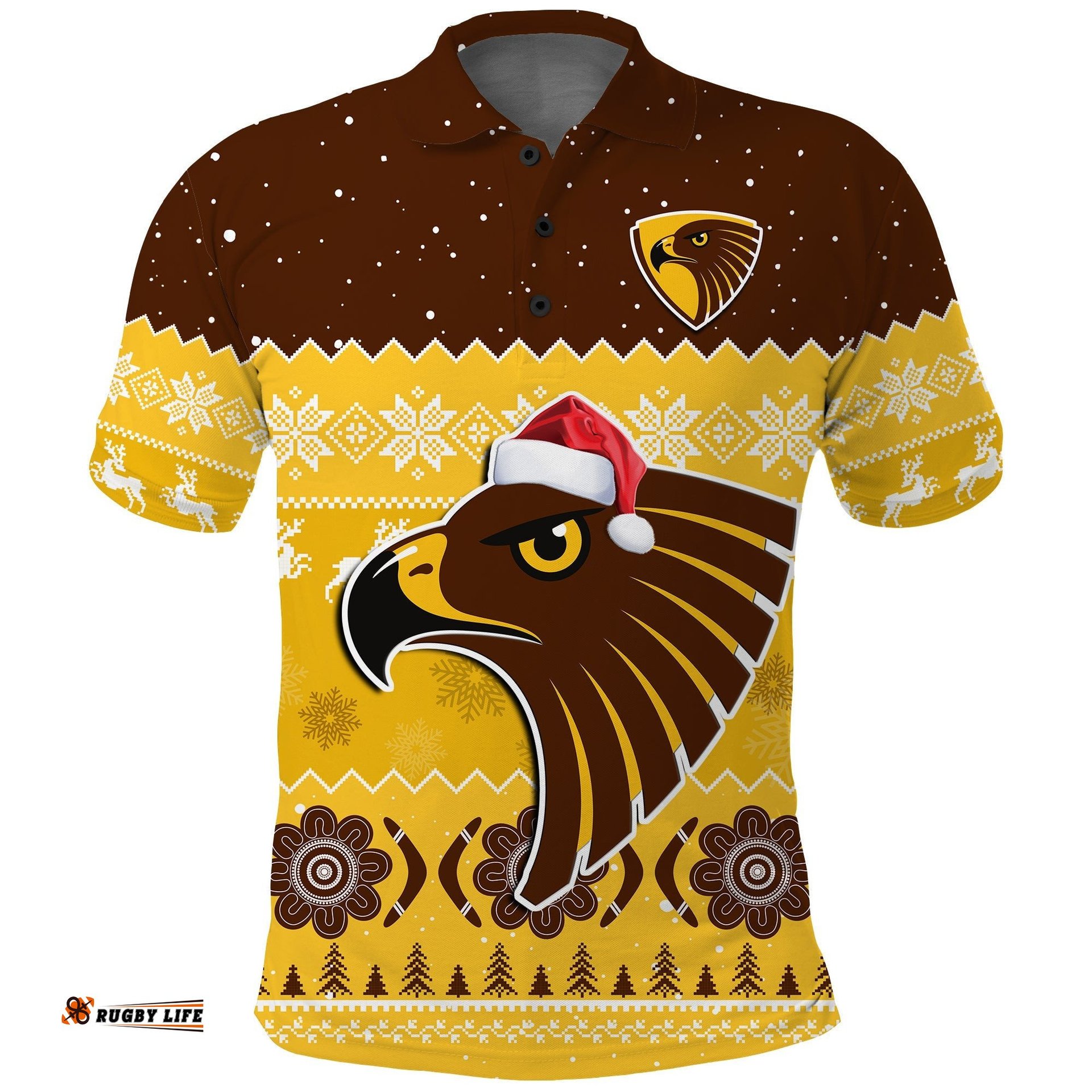 Hawthorn Football Polo Shirt Hawks Indigenous Merry Christmas Amazing Aussie