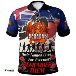 St. George Rugby Polo Shirt - Custom REMEMBER THEM Red Poppy Flowers Polo Shirt Amazing Aussie