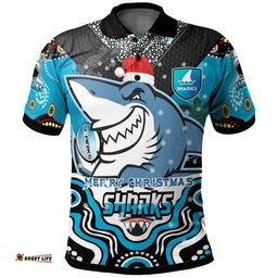 Sharks Rugby Christmas Polo Shirt - Custom Christmas Super Sharks Indigenous Polo Shirt Amazing Aussie