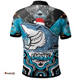Sharks Rugby Christmas Polo Shirt - Custom Christmas Super Sharks Indigenous Polo Shirt Amazing Aussie
