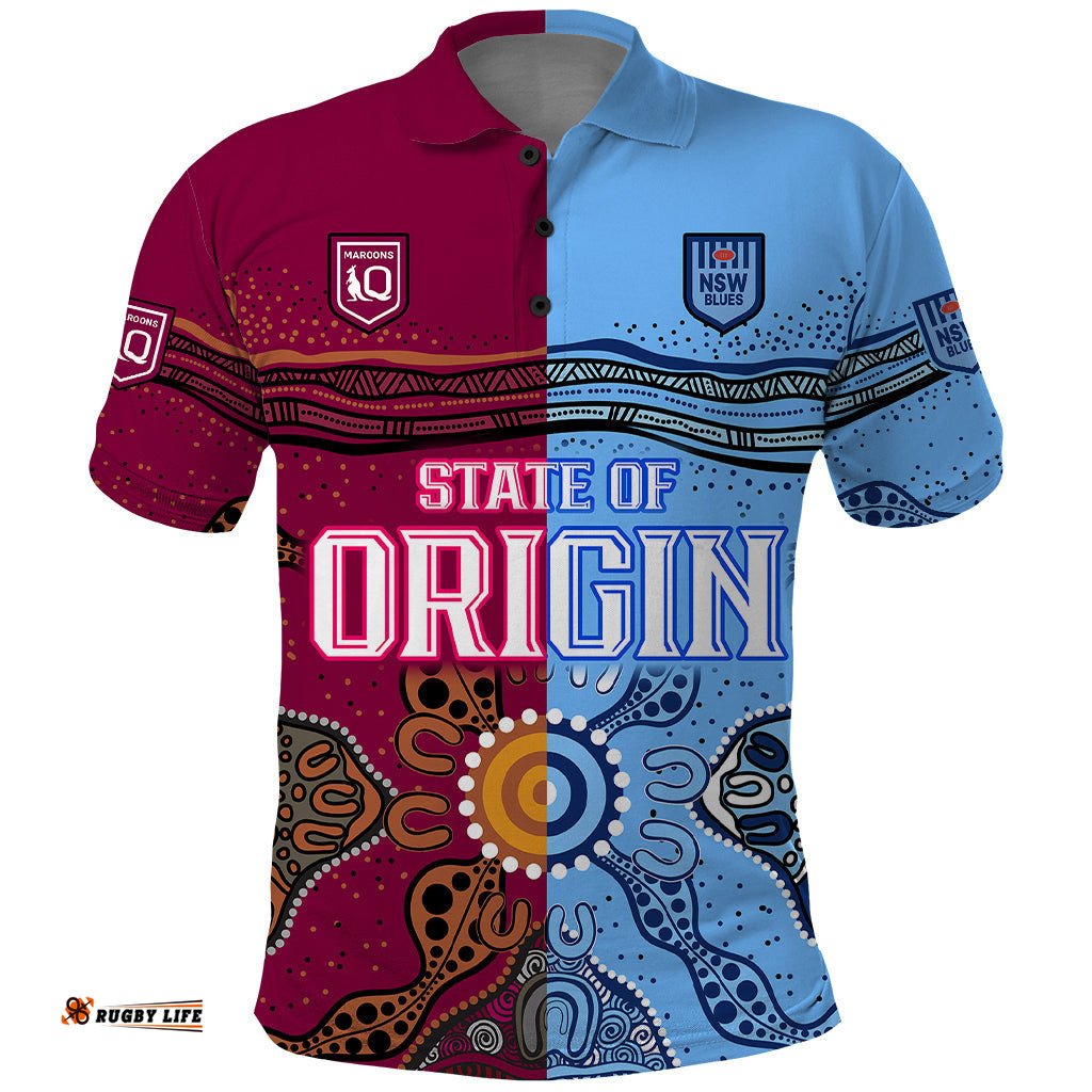 Blues and Maroons Rugby Polo Shirt State of Origin NSW Combine Queensland Aboriginal 2023