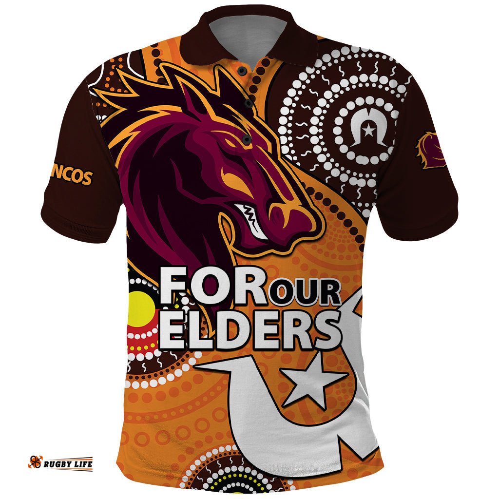 2023 Brisbane Broncos NRL Polo Shirt Aboriginal NAIDOC For Our Elders