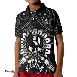 Magpies Football Polo Shirt Boomerang Indigenous Dots Amazing Aussie