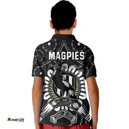 Magpies Football Polo Shirt Boomerang Indigenous Dots Amazing Aussie