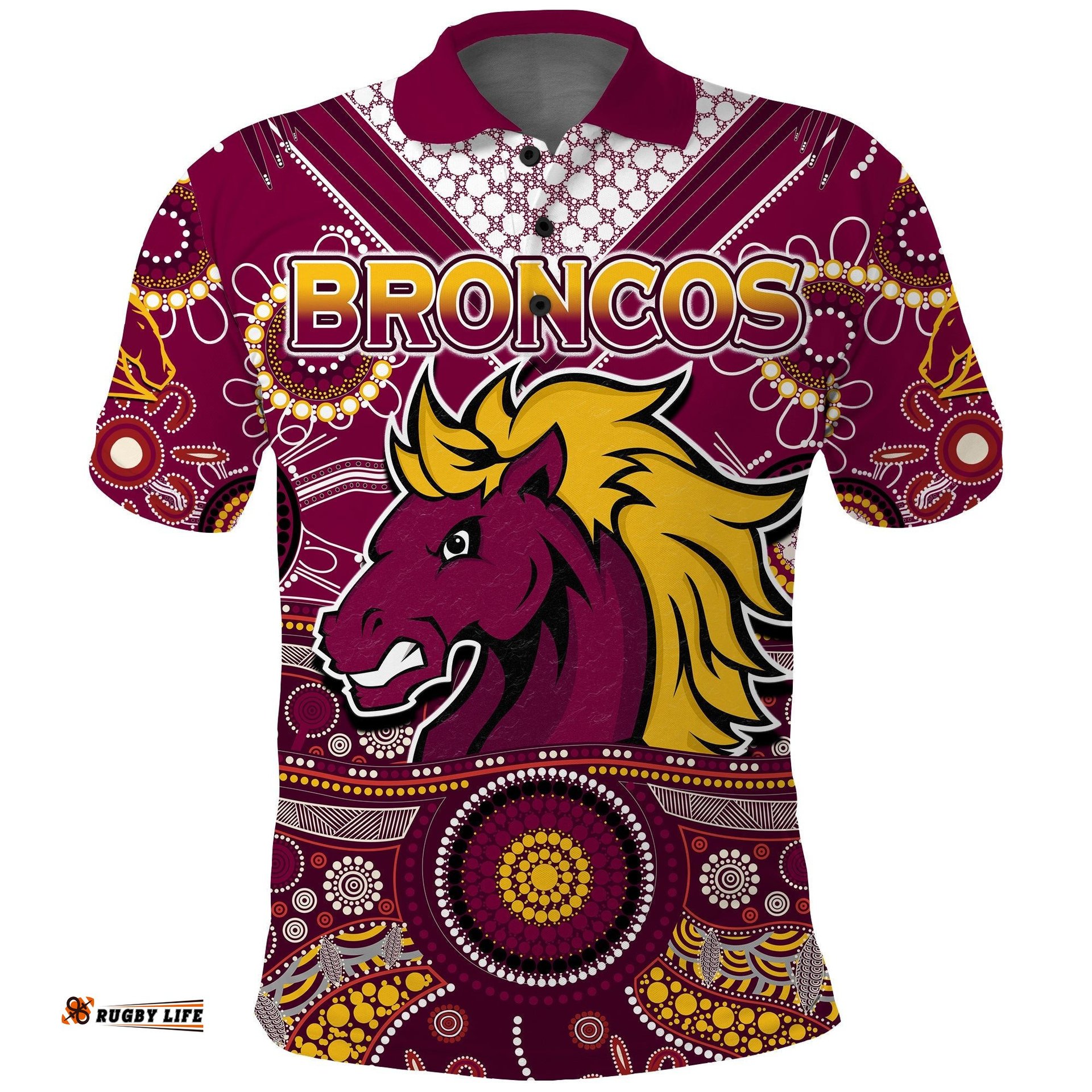 Broncos Rugby Polo Shirt Indigenous Pattern Artsy Ver.02 Amazing Aussie