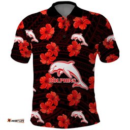 Dolphins Rugby Polo Shirt Polynesian Style With Hibiscus