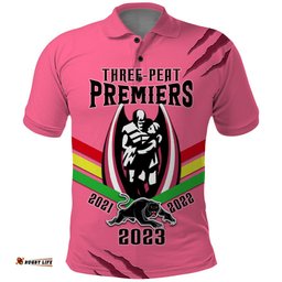 Personalised NRL Panthers Polo Shirt Premiers 2023 Three Peat Proud Of Our Boys Pink