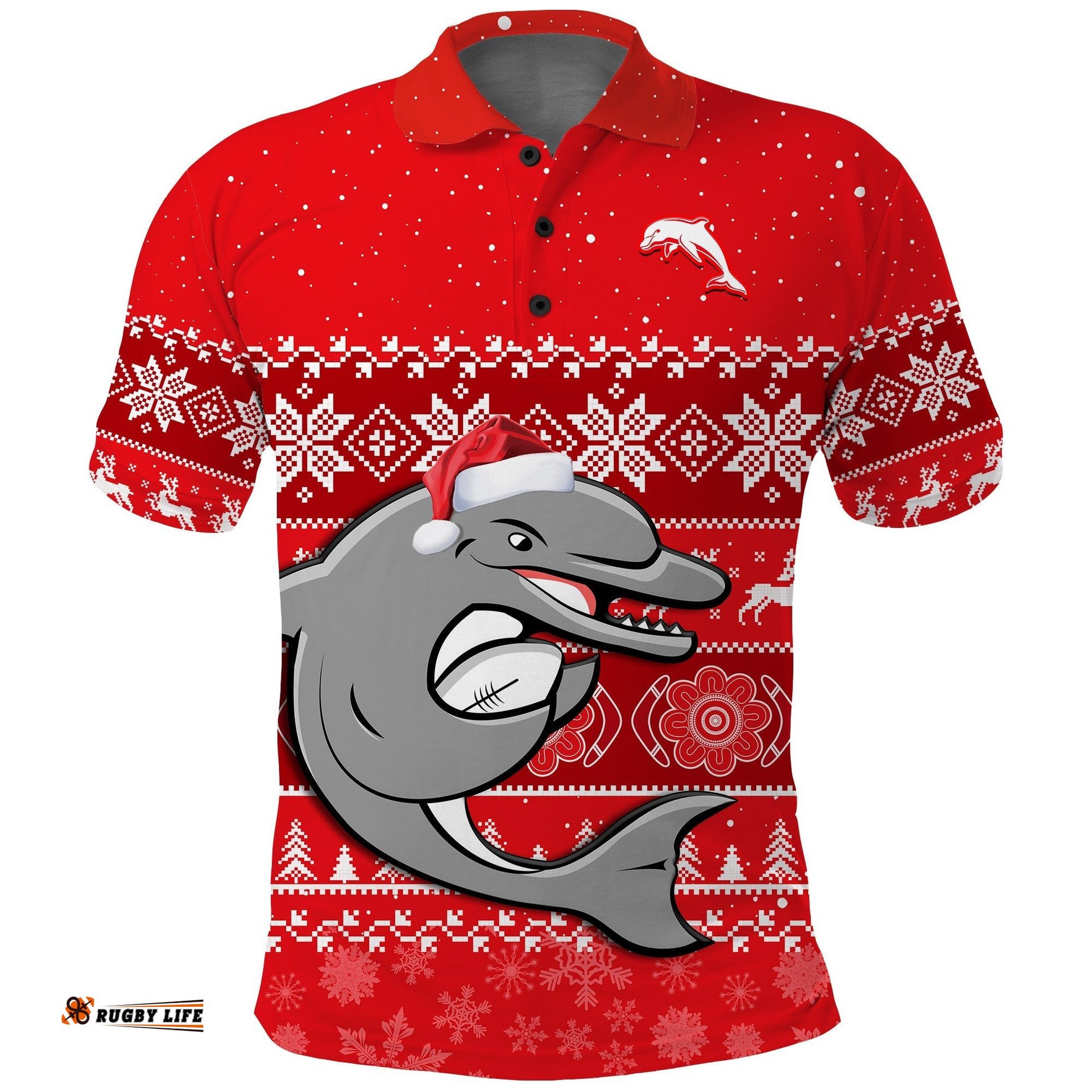 Dolphins Rugby Polo Shirt Indigenous Merry Christmas Amazing Aussie