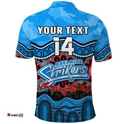 Custom Text And Number Adelaide Strikers Cricket ANZAC Polo Shirt Poppy Aboriginal Camouflage Amazing Aussie