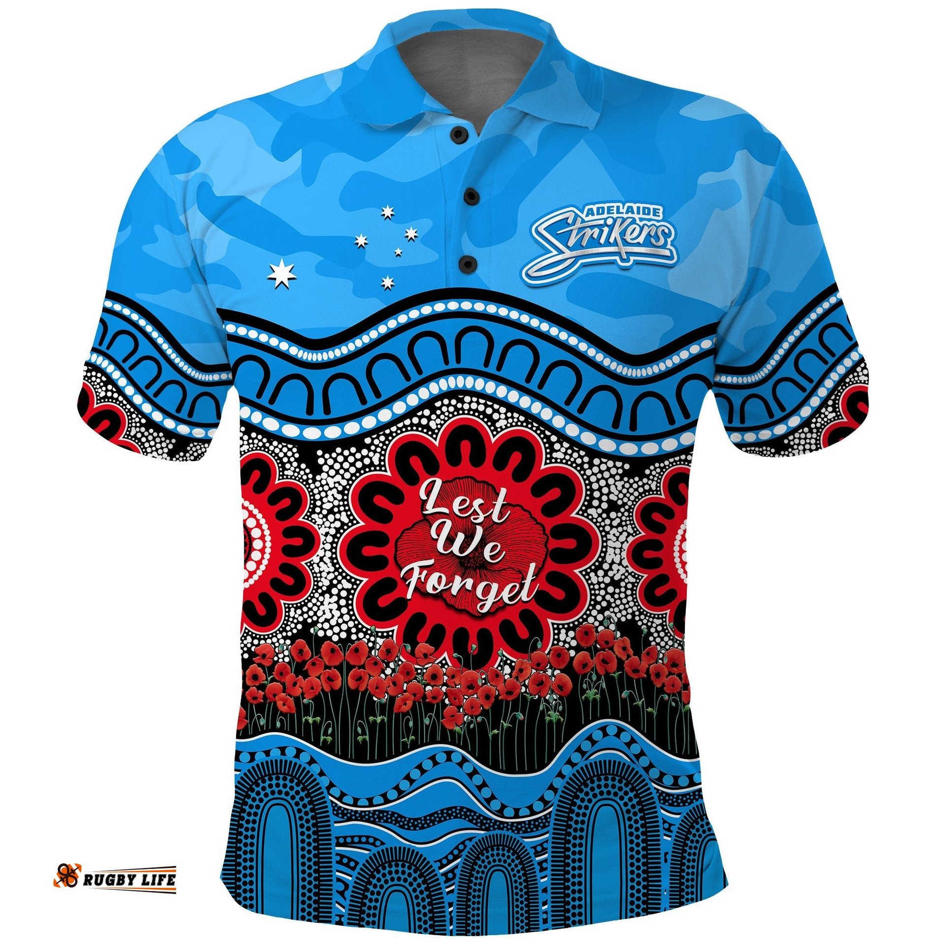 Custom Text And Number Adelaide Strikers Cricket ANZAC Polo Shirt Poppy Aboriginal Camouflage Amazing Aussie
