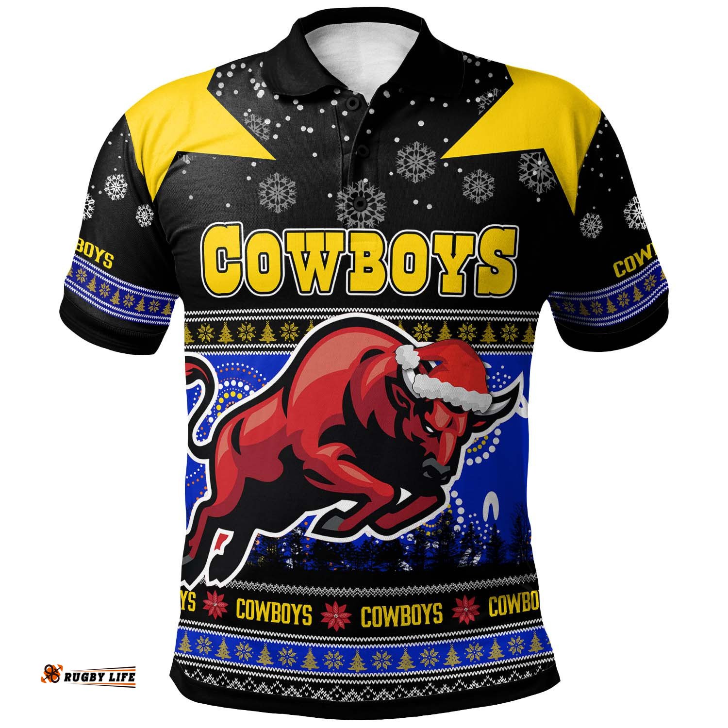 Cowboys Rugby Christmas Polo Shirt - Custom Cowboys Ugly Christmas And Aboriginal Patterns Polo Shirt Amazing Aussie