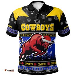 Cowboys Rugby Christmas Polo Shirt - Custom Cowboys Ugly Christmas And Aboriginal Patterns Polo Shirt Amazing Aussie