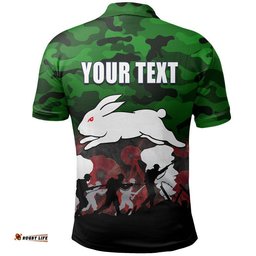 Custom Personalised NRL Anzac Day Polo Shirt Rabbbitohs Army Style Amazing Aussie