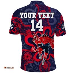 Custom Text And Number Demons Football 2022 Polo Shirt Australian Aboriginal Dot Painting Amazing Aussie
