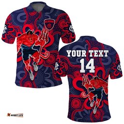 Custom Text And Number Demons Football 2022 Polo Shirt Australian Aboriginal Dot Painting Amazing Aussie