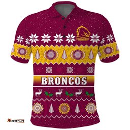 Custom Personalised Broncos Christmas Polo Shirt Brisbane Aboriginal Art Merry Xmas Amazing Aussie