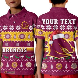 Custom Personalised Broncos Christmas Polo Shirt Brisbane Aboriginal Art Merry Xmas Amazing Aussie