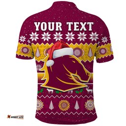 Custom Personalised Broncos Christmas Polo Shirt Brisbane Aboriginal Art Merry Xmas Amazing Aussie