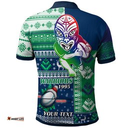 Warriors Rugby Polo Shirt - Custom Christmas Snowflakes Warriors Mascot Polo Shirt Amazing Aussie