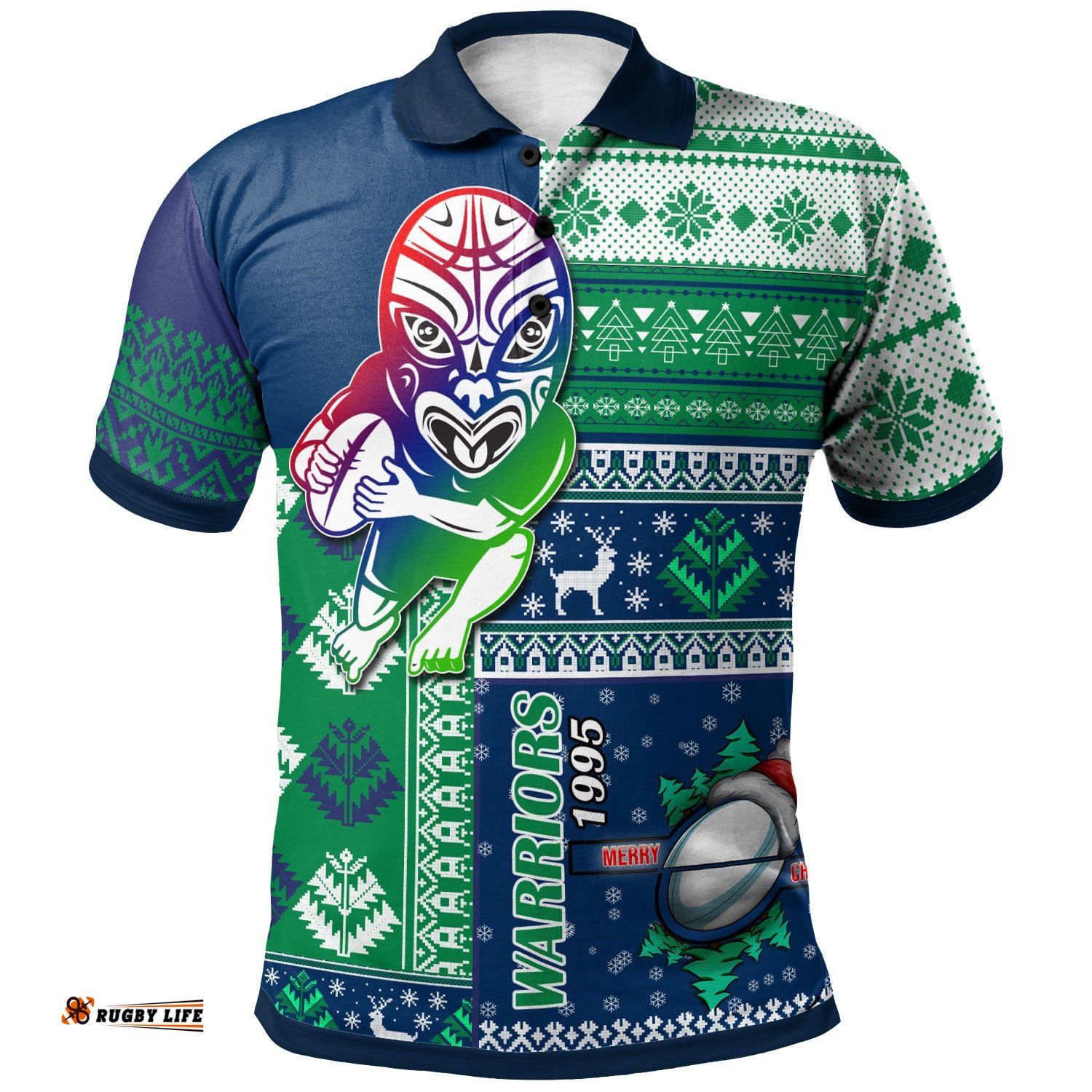 Warriors Rugby Polo Shirt - Custom Christmas Snowflakes Warriors Mascot Polo Shirt Amazing Aussie