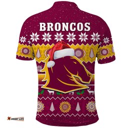 Broncos Christmas Polo Shirt Brisbane Aboriginal Art Merry Xmas Amazing Aussie